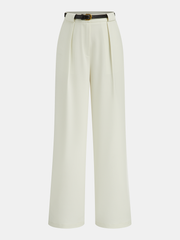 Belted Pleated Straight-Leg Pants
