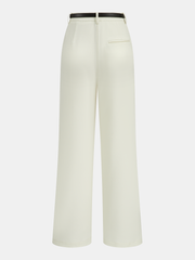 Belted Pleated Straight-Leg Pants