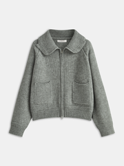 Lapel Zip-Up Knit Cardigan