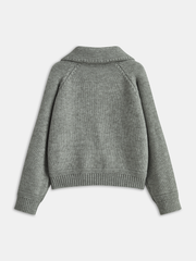 Lapel Zip-Up Knit Cardigan