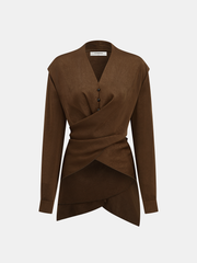 Satin V-Neck Cross-Front Blouse