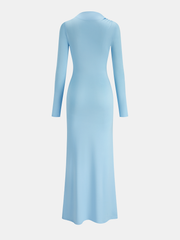 Metal Ring Draped Long Sleeve Maxi Dress