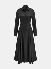 Pleated Button Front Shirt Dress