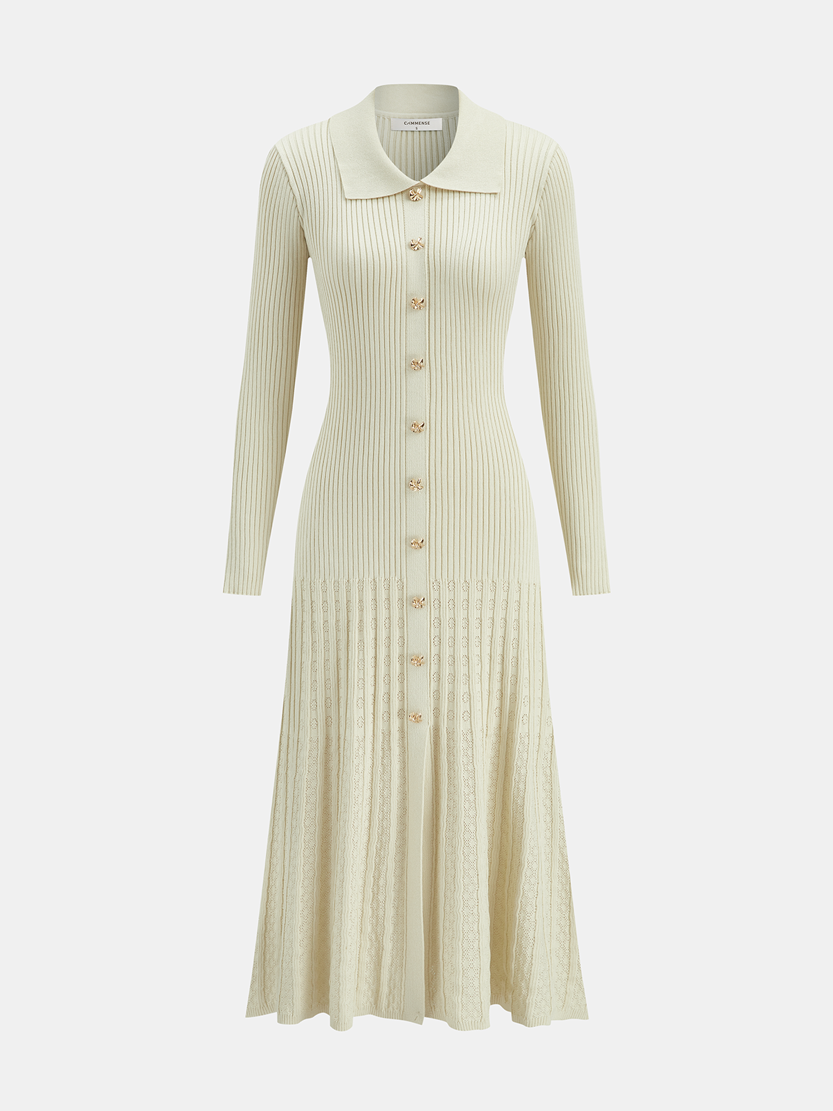 Metal Button Ribbed Knit Shirt Dress