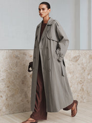 Cotton Oversize Long Trench Coat with Belt