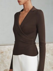 Ribbed Knit Collared Top