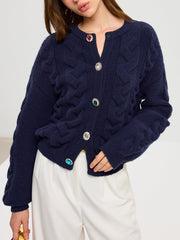 Cable Knit Rhinestone Button Cardigan