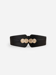 Gold Medallion Accent Elastic Wide Waist Belt
