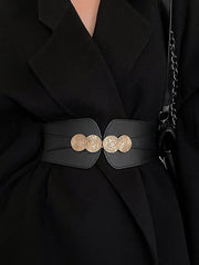 Gold Medallion Accent Elastic Wide Waist Belt