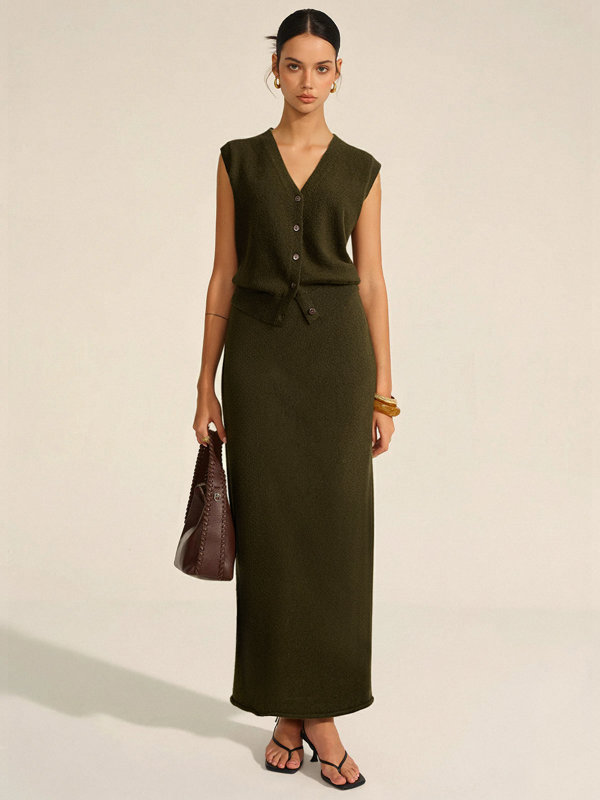 Wool Blend Knit Vest and Maxi Skirt Set