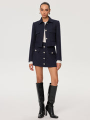 Metal Button Tweed Collared Jacket