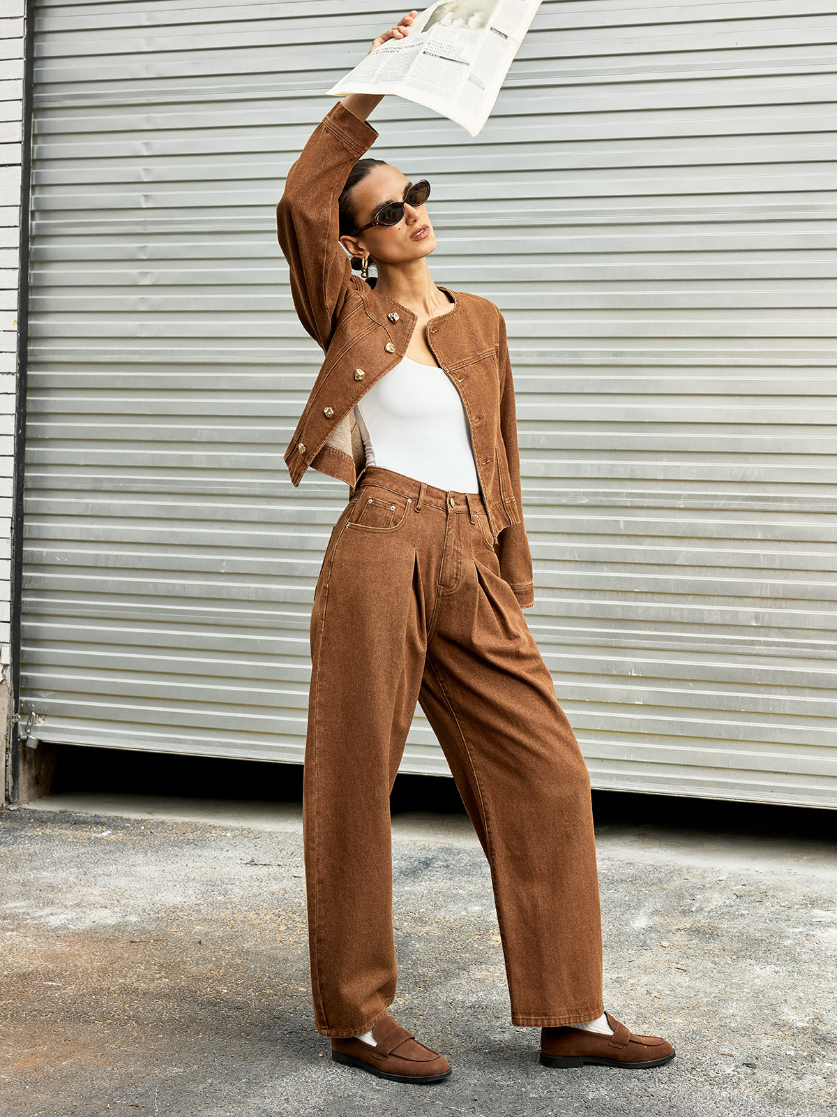 Metal Button Asymmetric Denim Jacket