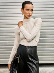 Mock Neck Seamed Sweater