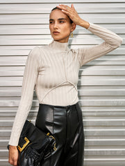 Mock Neck Seamed Sweater