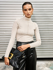 Mock Neck Seamed Sweater