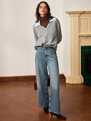 Contrast Collar Wool Blend Sweater