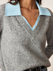 Contrast Collar Wool Blend Sweater