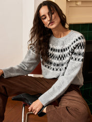 Fair Isle Pattern Crew Neck Knit Sweater