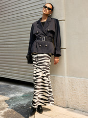 Zebra Print Satin Maxi Skirt