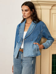 Shawl Collar Washed Denim Jacket