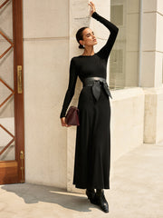 Long Sleeve Maxi Dress with Wide Belt