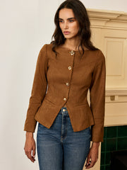 Suede Effect Fitted Metal Button Jacket