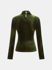 Velvet Twist Front Cut-Out Long Sleeve Blouse