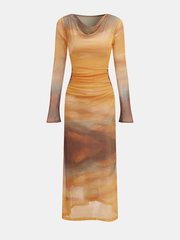 Tie-Dye Sunset-Print Mesh Midi Dress