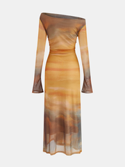 Tie-Dye Sunset-Print Mesh Midi Dress