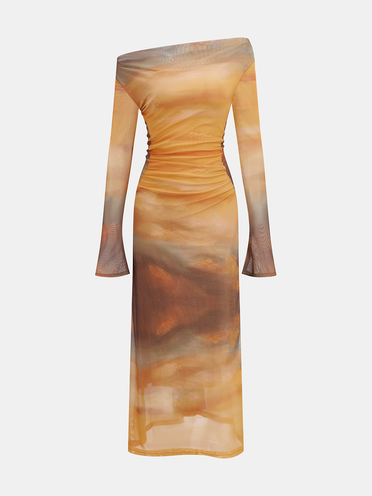 Tie-Dye Sunset-Print Mesh Midi Dress