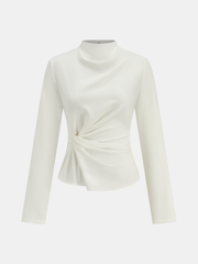 Long-Sleeve Twist Mock Neck Top