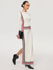 Striped Wool-Blend Slit Maxi Skirt
