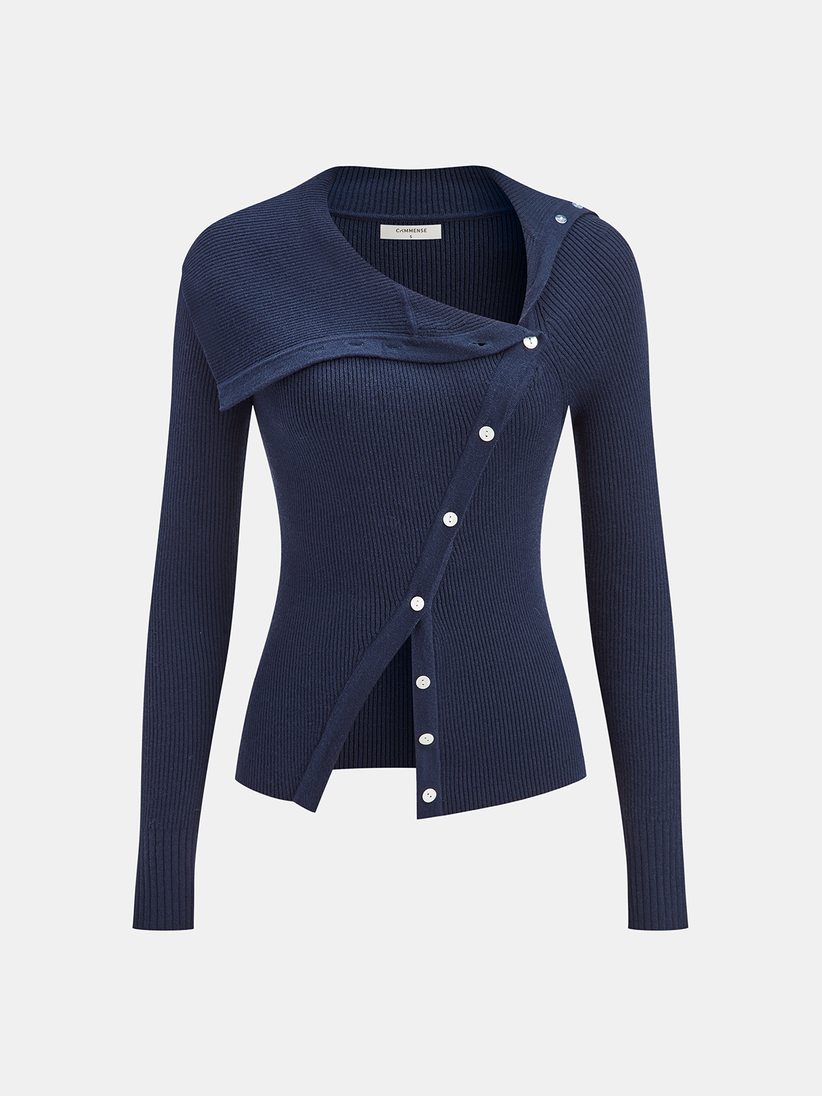 Asymmetric Lapel Button Front Knit Top