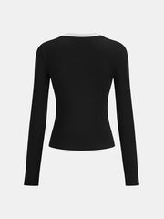 Contrast Trim Asymmetric Neckline T-Shirt