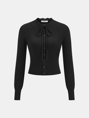 Tie Neck Button Fitted Cardigan