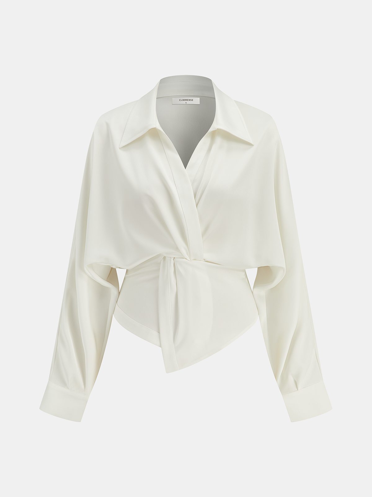 Collared Twisted Front Long Sleeve Shirt