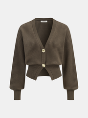 Metal Button Ribbed Cardigan