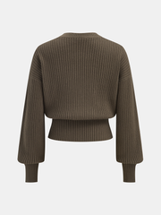 Metal Button Ribbed Cardigan