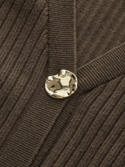 Metal Button Ribbed Cardigan