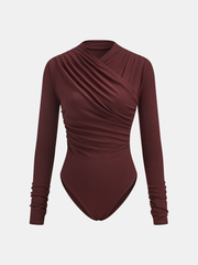 Ruched Cross-Front Long Sleeve Bodysuit