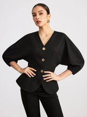 V-Neck Batwing Sleeve Blouse
