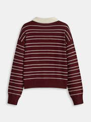 Striped Long Sleeved Knit Polo Top