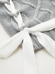 V-Neck Cable-Knit Bow Sweater