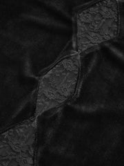 Lace Panel Velvet Long-Sleeve Maxi Dress