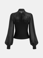 Ribbed Panel Semi-Sheer Long-Sleeve Shirt