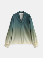 Ombre V-Neck Blouse and Casual Pants Set