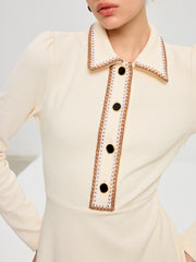 Contrast Trim Collared Midi Dress