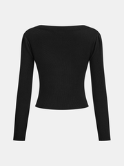 Color-Block Ruched Button Front Knit Top