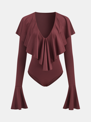 Ruffled V-Neck Bell-Sleeve Bodysuit