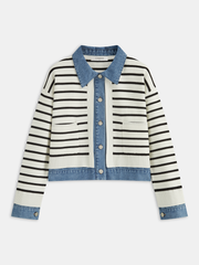 Denim Panel Striped Knit Shirt